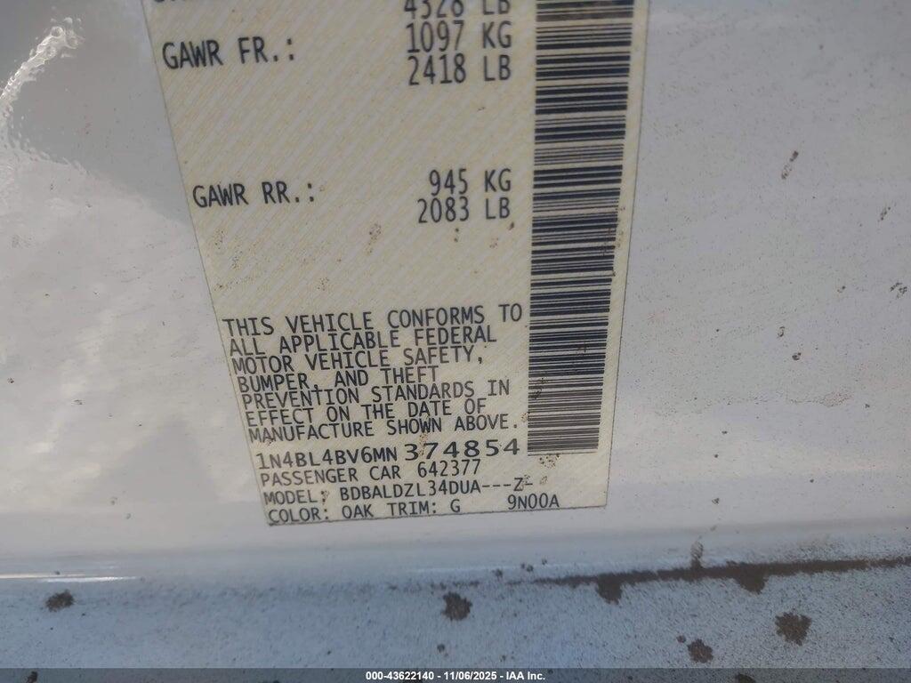 1N4BL4BV6MN374854 2021 NISSAN ALTIMA photo no. 9