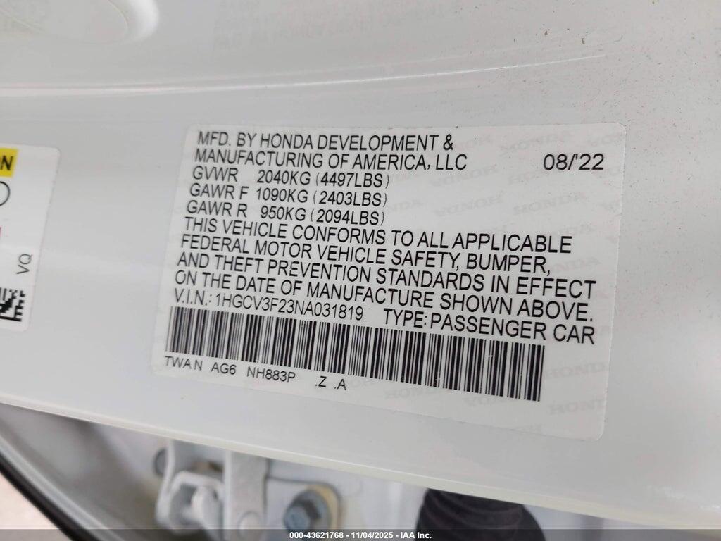 1HGCV3F23NA031819 2022 HONDA ACCORD HYBRID photo no. 9