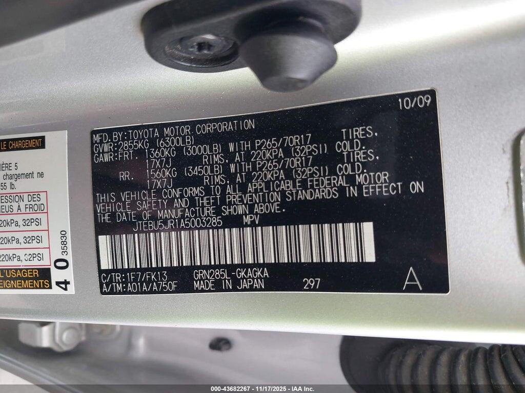 JTEBU5JR1A5003285 2010 TOYOTA 4RUNNER photo no. 9