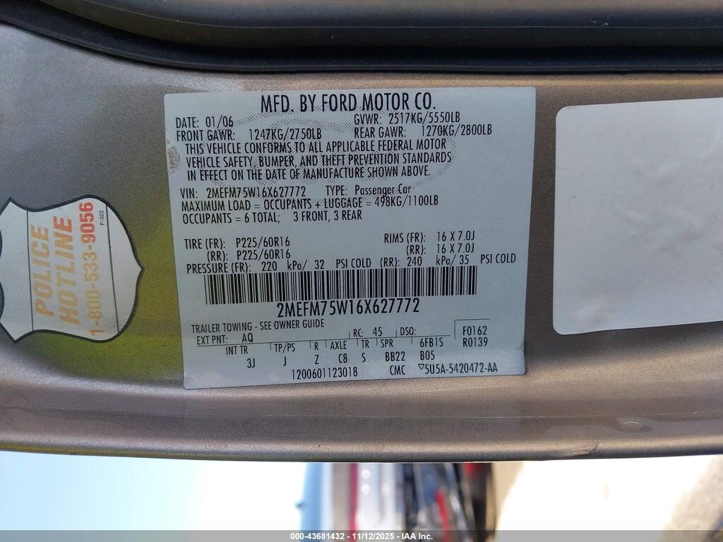 2MEFM75W16X627772 2006 MERCURY GRAND MARQUIS photo no. 9