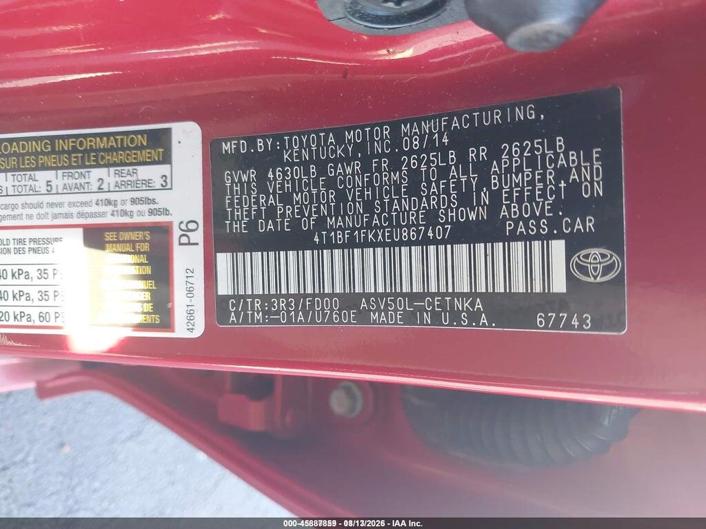 4T1BF1FKXEU867407 2014 TOYOTA CAMRY photo no. 9