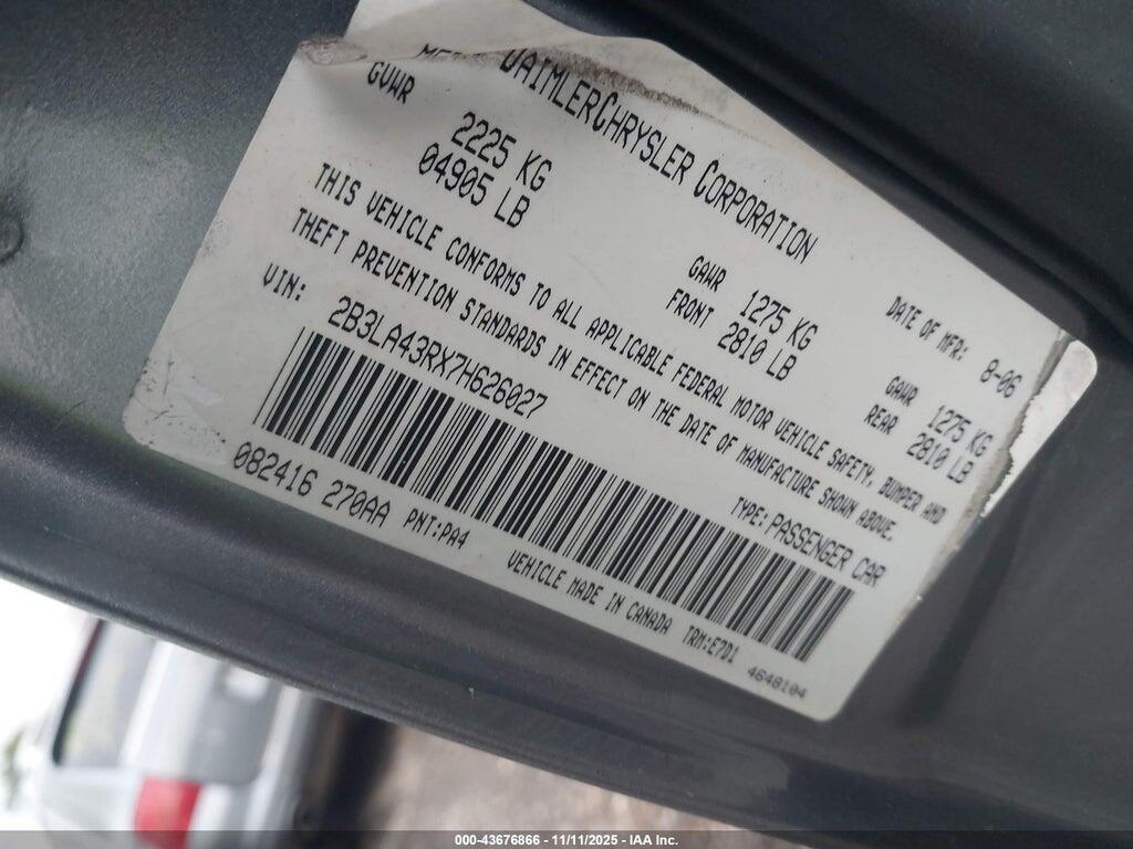 2B3LA43RX7H626027 2007 DODGE CHARGER photo no. 9