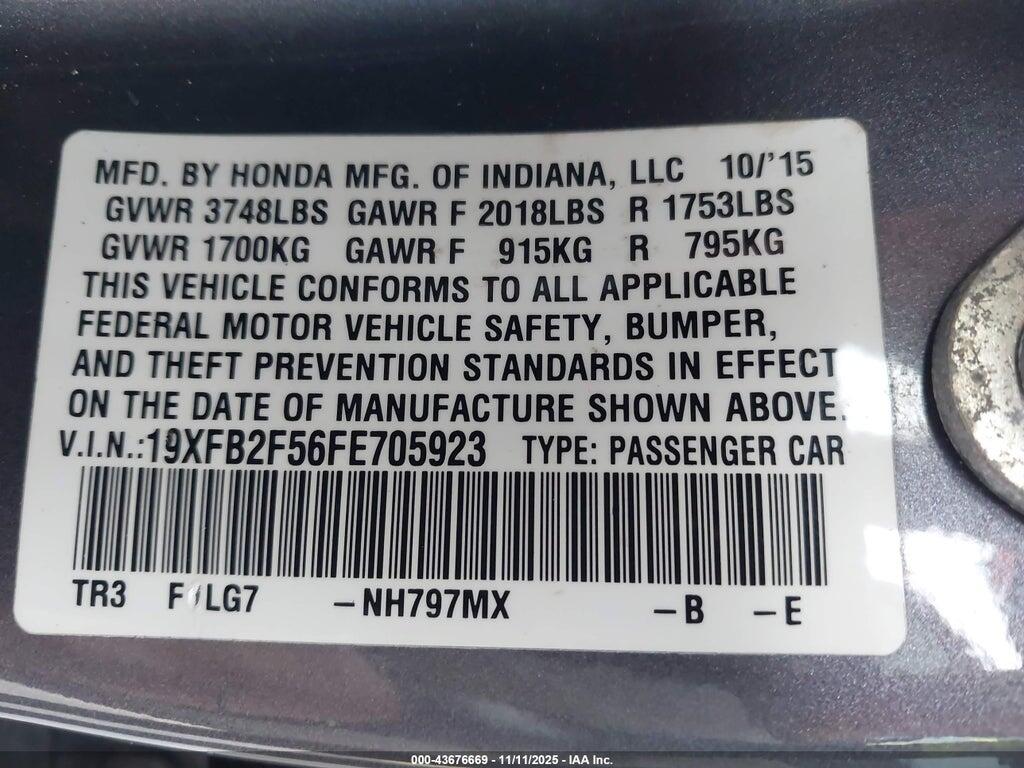 19XFB2F56FE705923 2015 HONDA CIVIC photo no. 9
