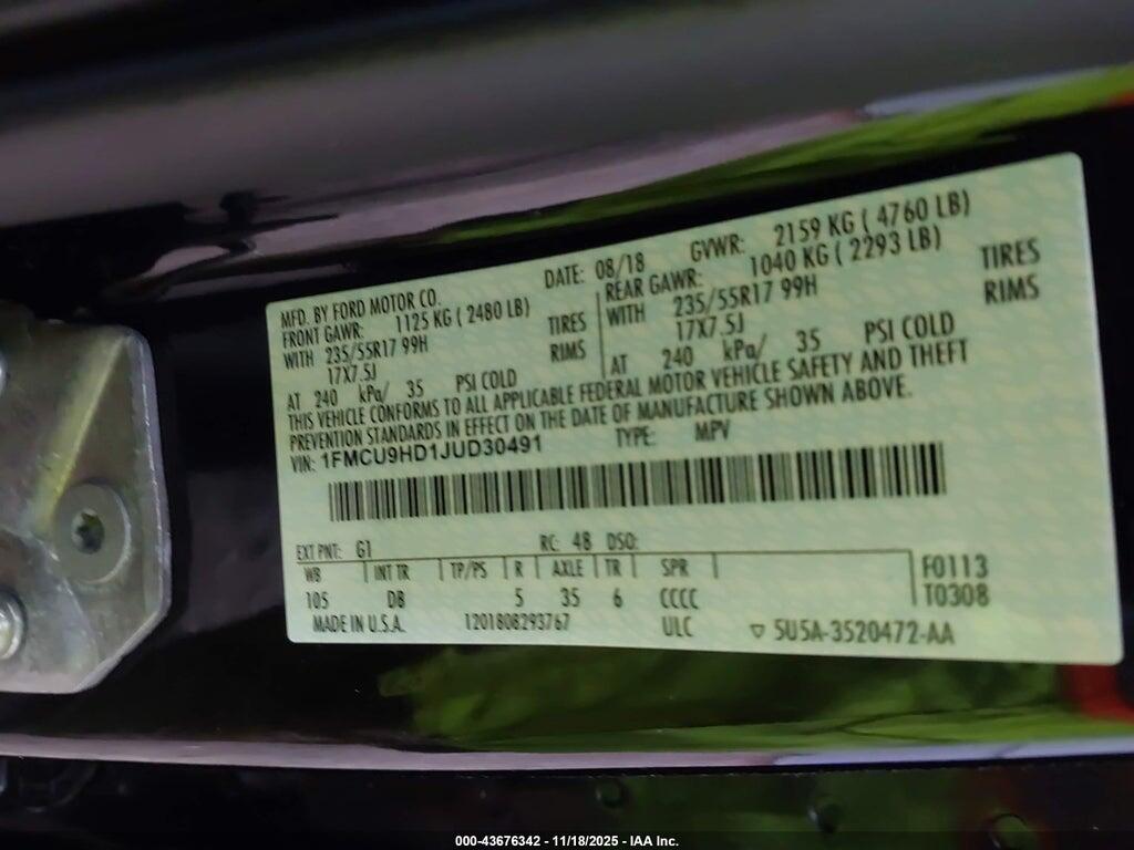 1FMCU9HD1JUD30491 2018 FORD ESCAPE photo no. 9