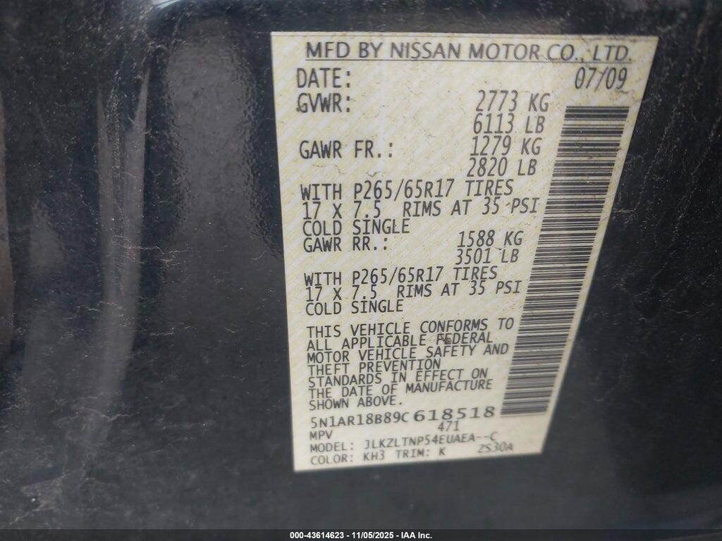 5N1AR18B89C618518 2009 NISSAN PATHFINDER photo no. 9