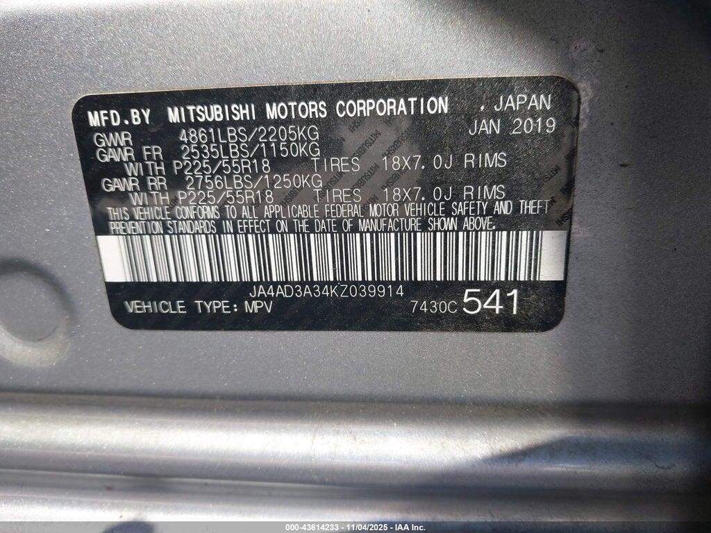JA4AD3A34KZ039914 2019 MITSUBISHI OUTLANDER photo no. 9