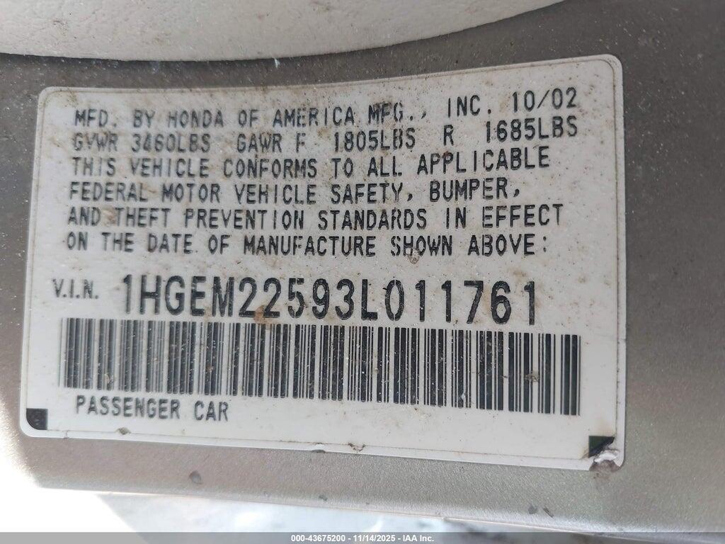 1HGEM22593L011761 2003 HONDA CIVIC photo no. 9