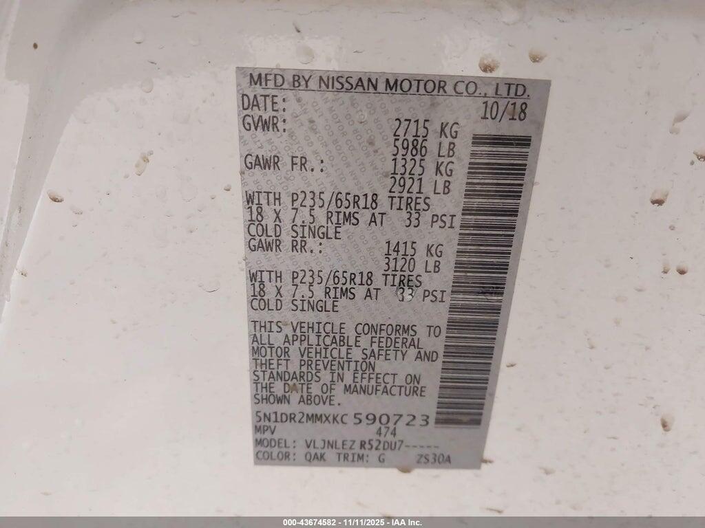 5N1DR2MMXKC590723 2019 NISSAN PATHFINDER photo no. 9