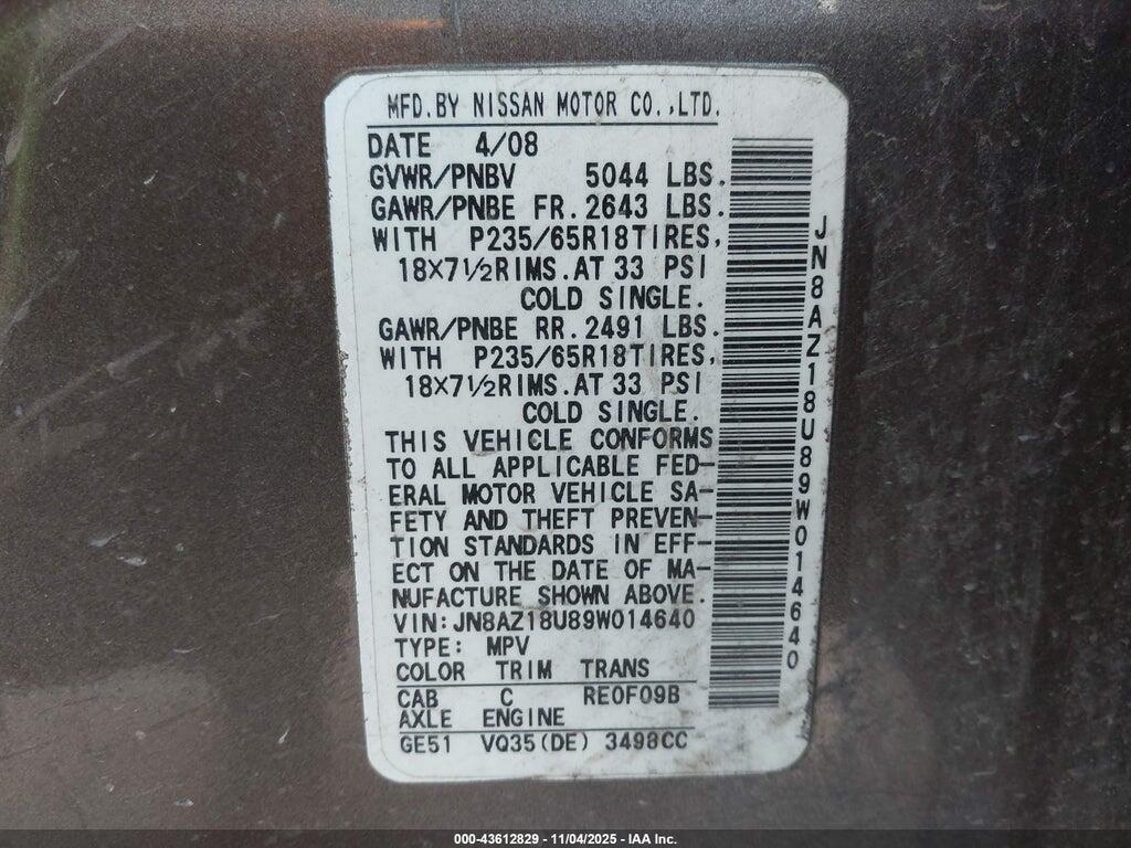 JN8AZ18U89W014640 2009 NISSAN MURANO photo no. 9