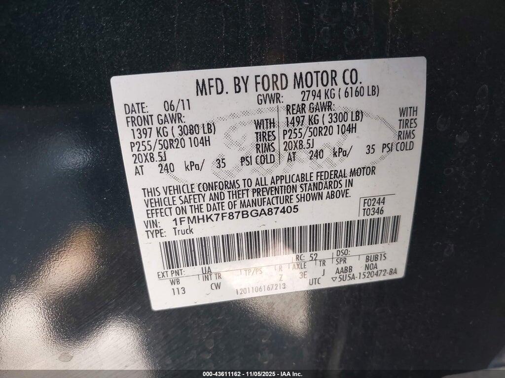 1FMHK7F87BGA87405 2011 FORD EXPLORER photo no. 9