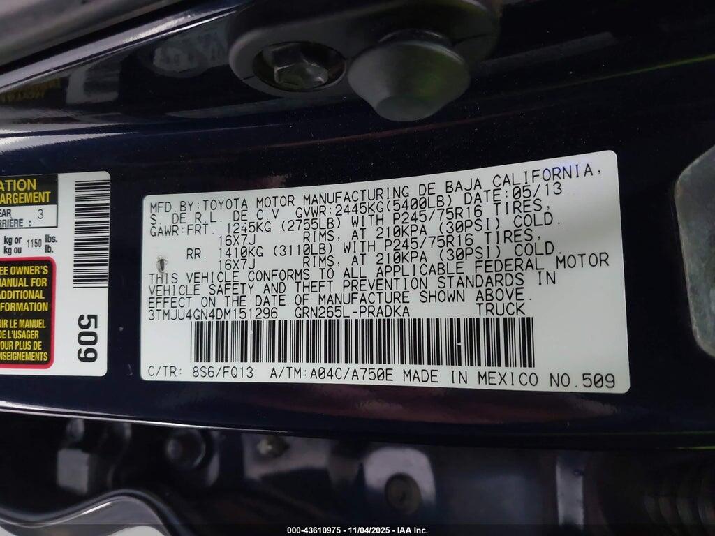 3TMJU4GN4DM151296 2013 TOYOTA TACOMA photo no. 9