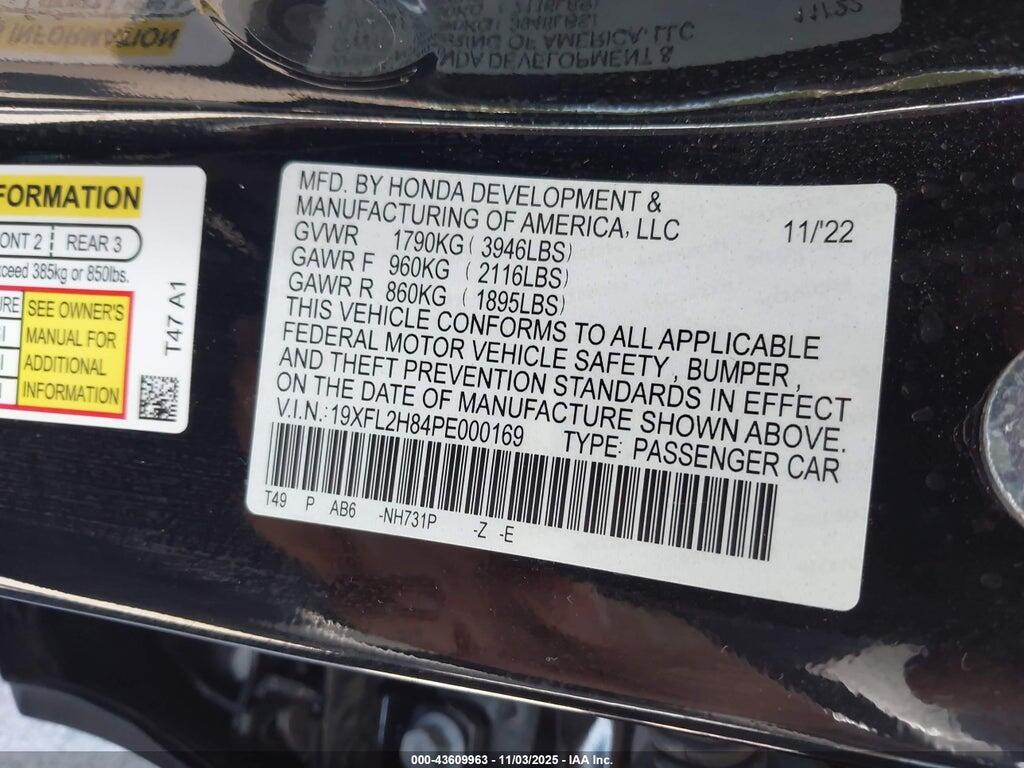 19XFL2H84PE000169 2023 HONDA CIVIC photo no. 9