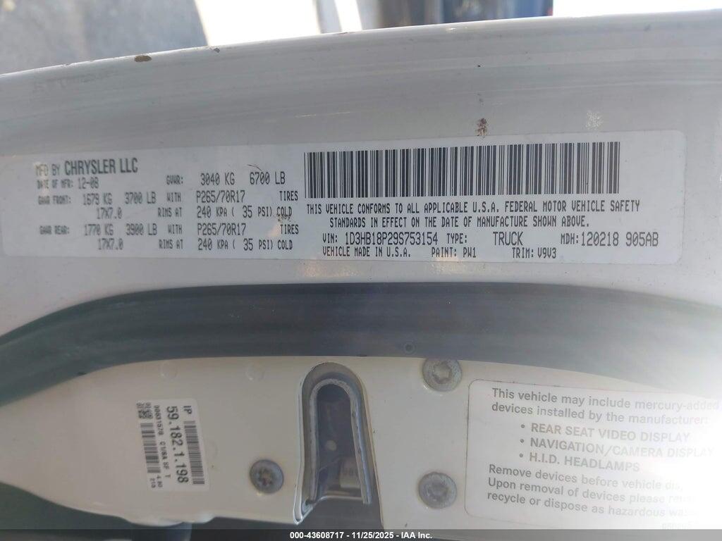 1D3HB18P29S753154 2009 DODGE RAM 1500 photo no. 9