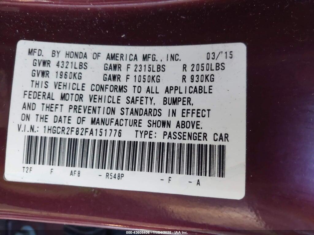 1HGCR2F82FA151776 2015 HONDA ACCORD photo no. 9