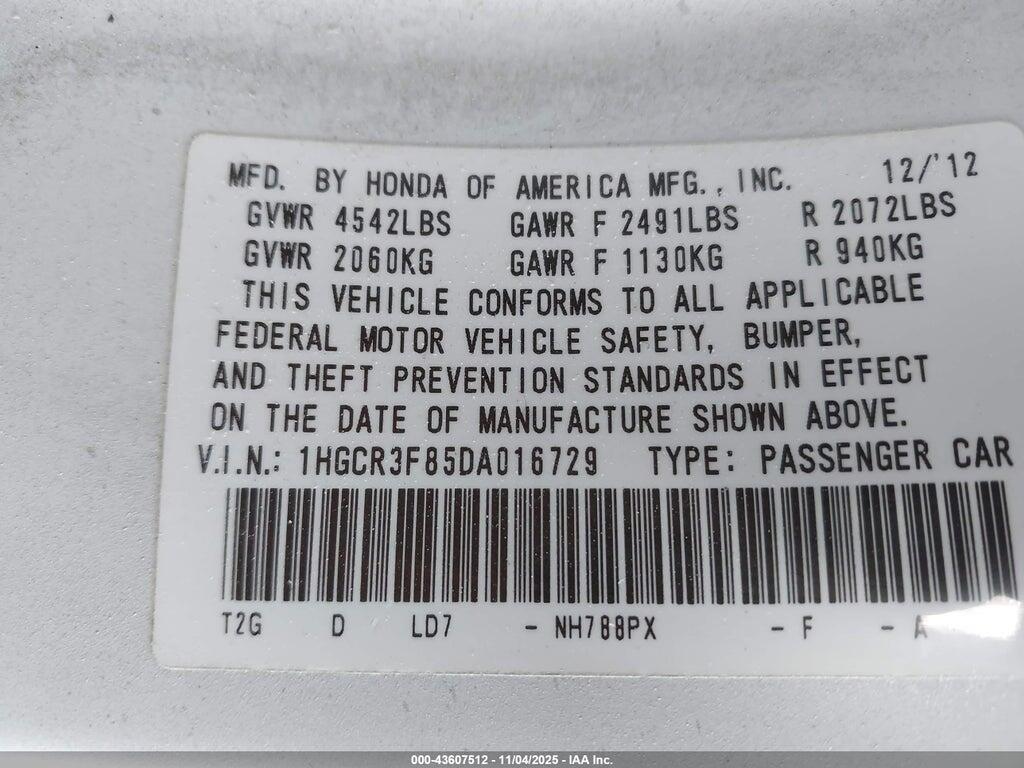1HGCR3F85DA016729 2013 HONDA ACCORD photo no. 9