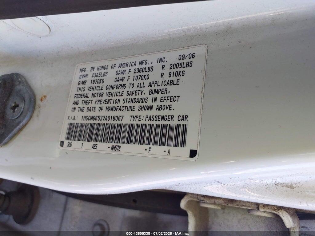 1HGCM66537A018067 2007 HONDA ACCORD photo no. 9
