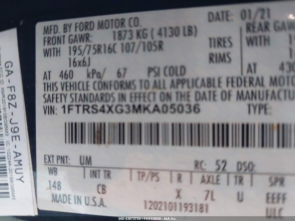 1FTRS4XG3MKA05036 2021 FORD TRANSIT-350 CARGO VAN photo no. 8