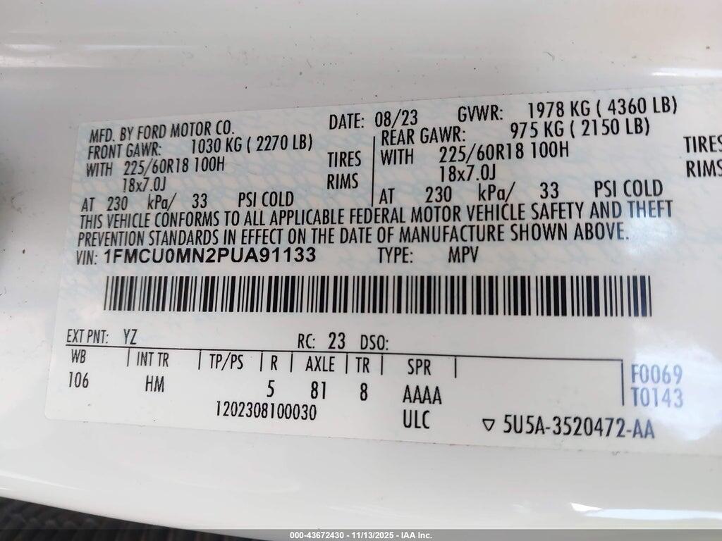 1FMCU0MN2PUA91133 2023 FORD ESCAPE photo no. 9