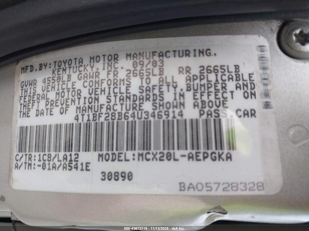 4T1BF28B64U346914 2004 TOYOTA AVALON photo no. 9
