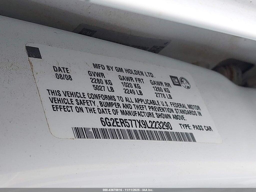 6G2ER577X9L223290 2009 PONTIAC G8 photo no. 9