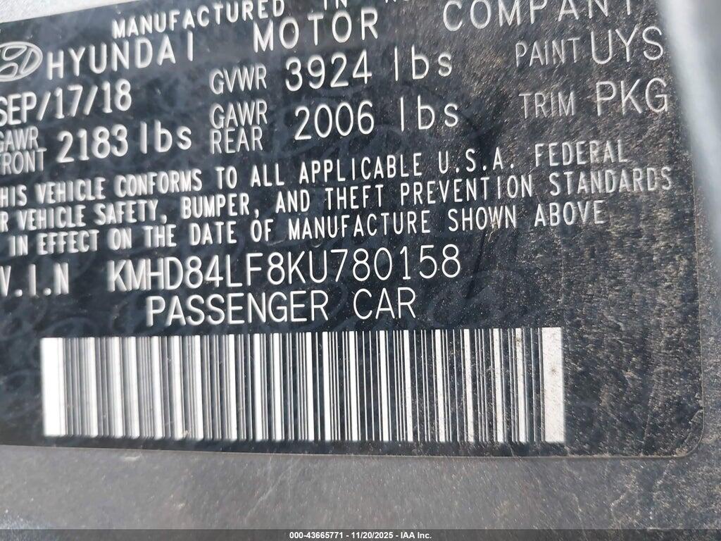 KMHD84LF8KU780158 2019 HYUNDAI ELANTRA photo no. 9