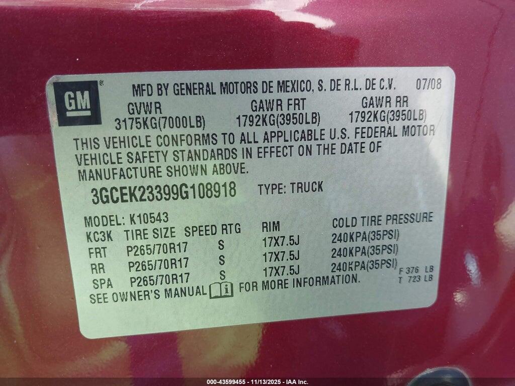 3GCEK23399G108918 2009 CHEVROLET SILVERADO 1500 photo no. 9