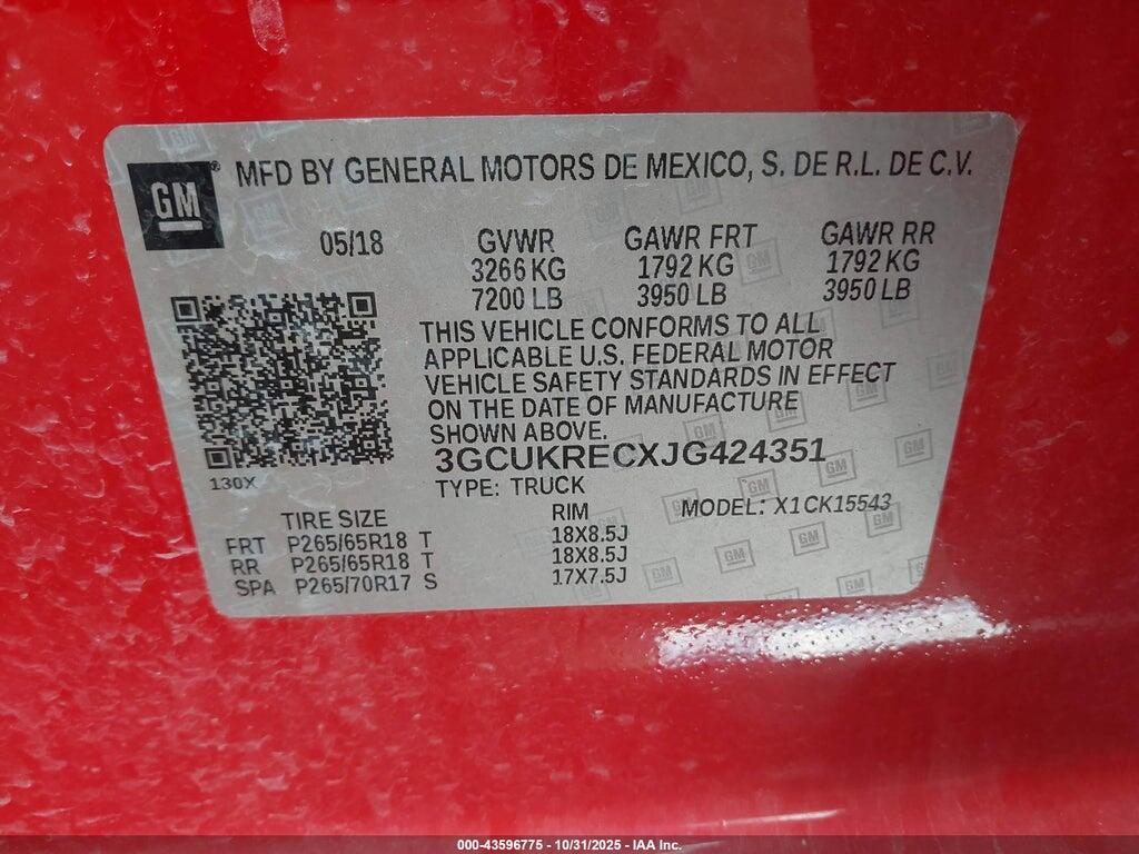3GCUKRECXJG424351 2018 CHEVROLET SILVERADO 1500 photo no. 9