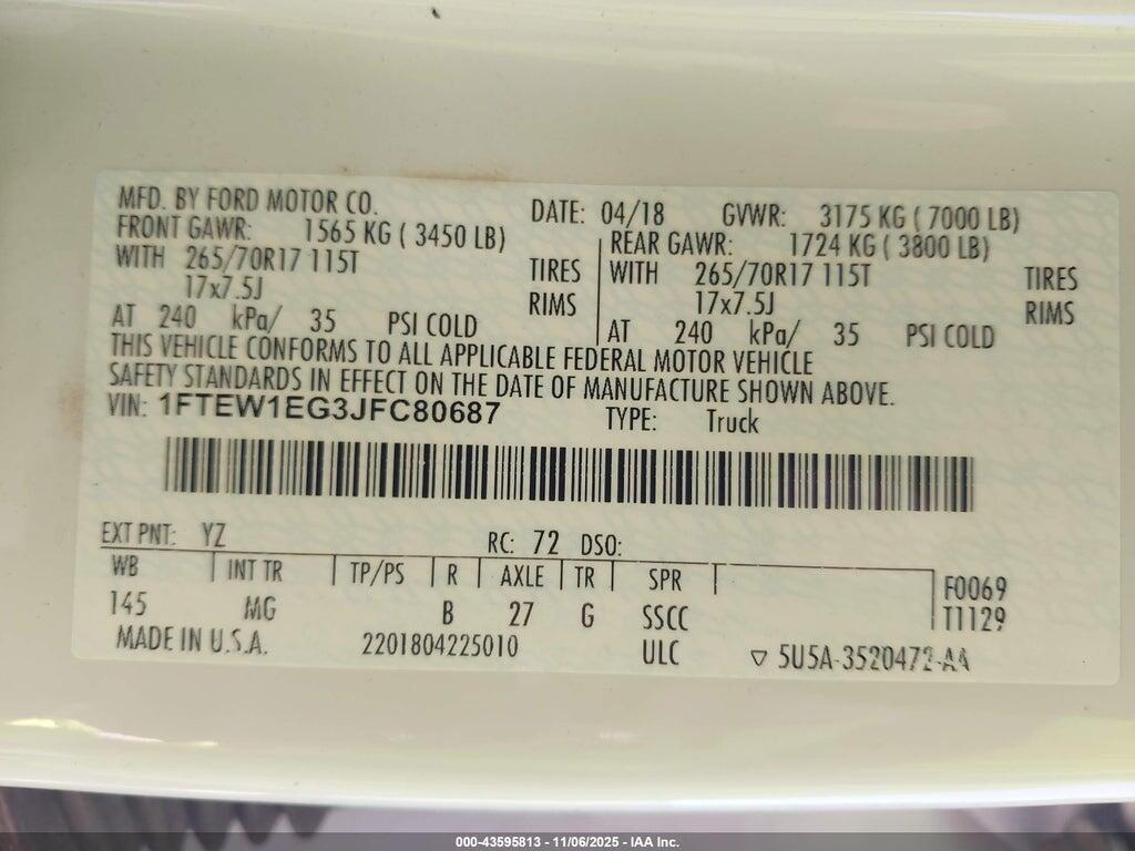 1FTEW1EG3JFC80687 2018 FORD F-150 photo no. 9