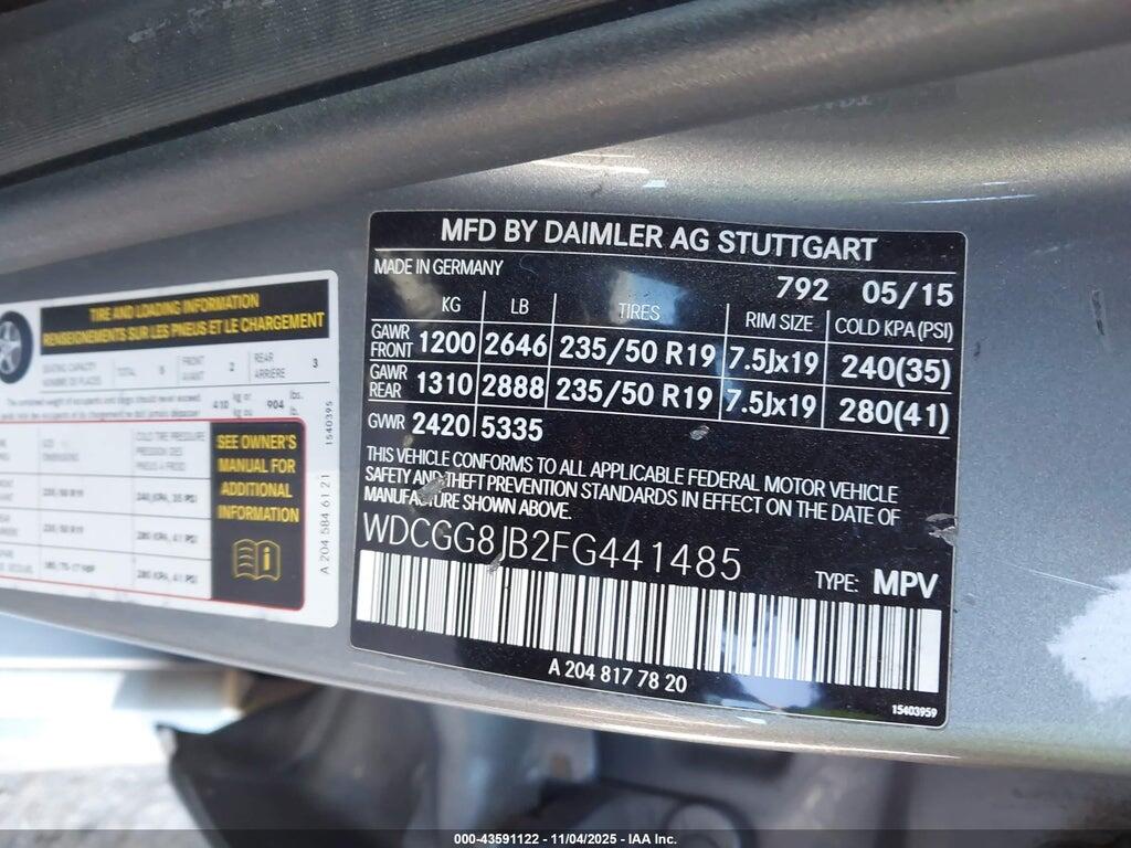 WDCGG8JB2FG441485 2015 MERCEDES-BENZ GLK 350 photo no. 9