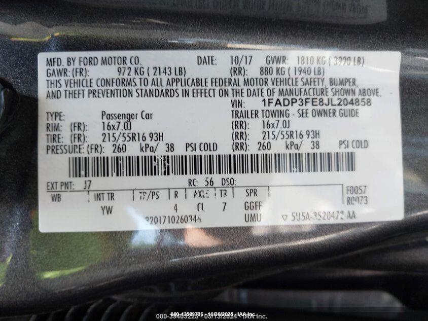 1FADP3FE8JL204858 2018 FORD FOCUS photo no. 9