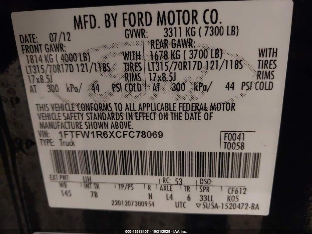 1FTFW1R6XCFC78069 2012 FORD F-150 photo no. 9