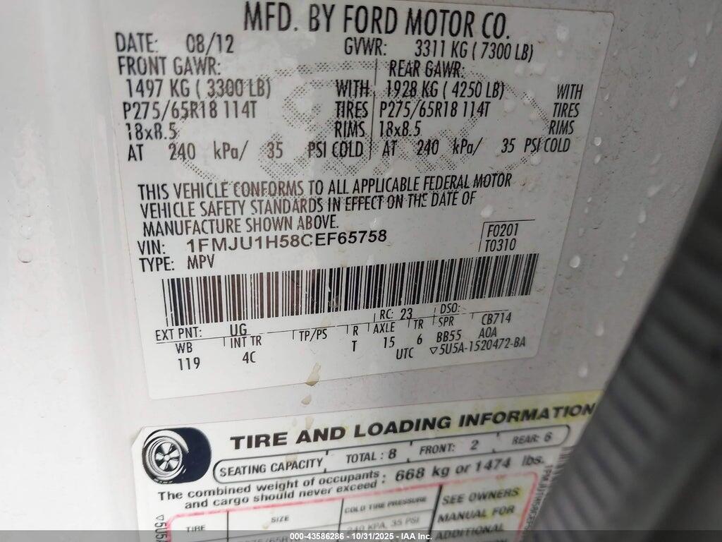 1FMJU1H58CEF65758 2012 FORD EXPEDITION photo no. 9