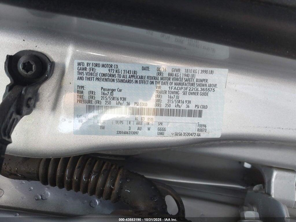 1FADP3F22GL365575 2016 FORD FOCUS photo no. 9