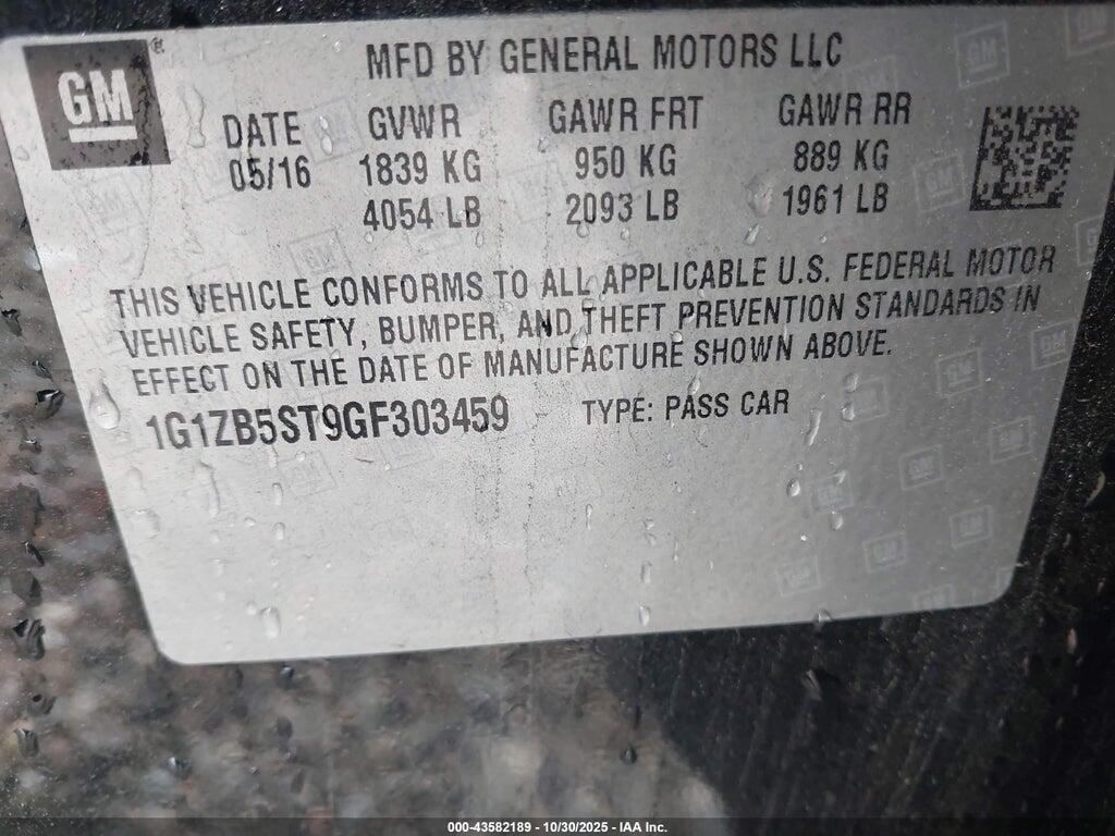 1G1ZB5ST9GF303459 2016 CHEVROLET MALIBU photo no. 9