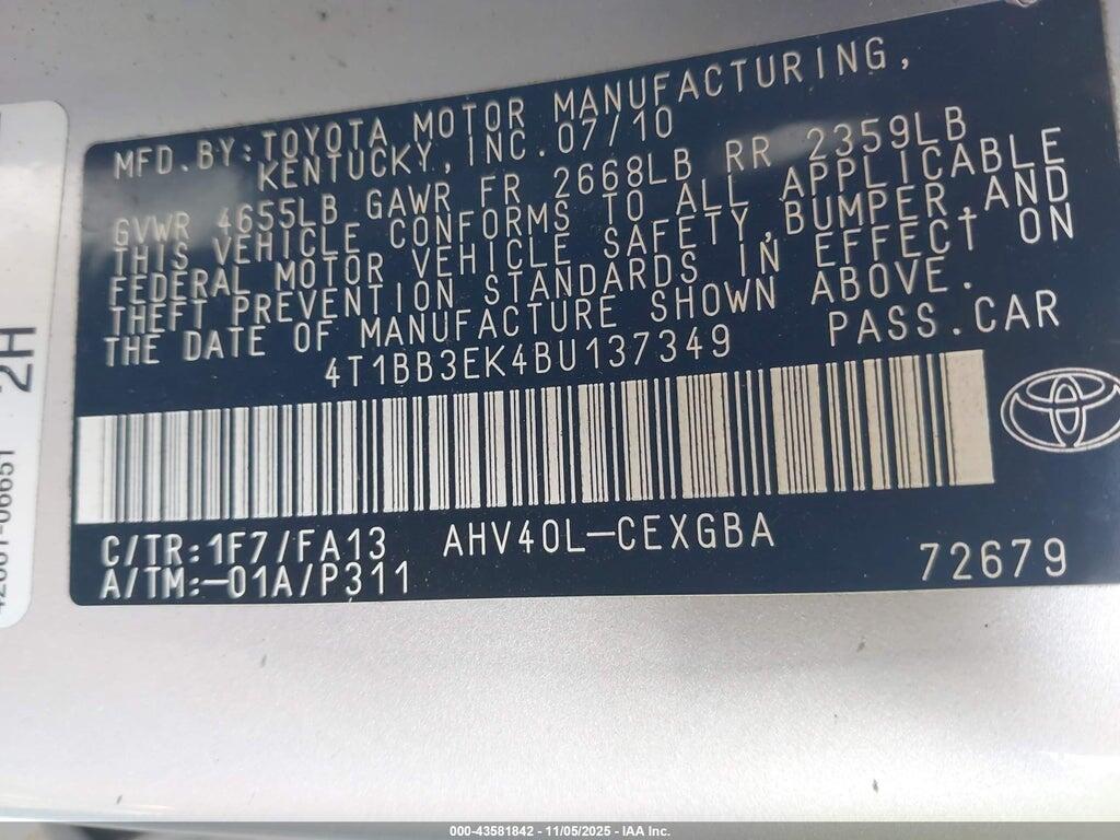 4T1BB3EK4BU137349 2011 TOYOTA CAMRY HYBRID photo no. 9