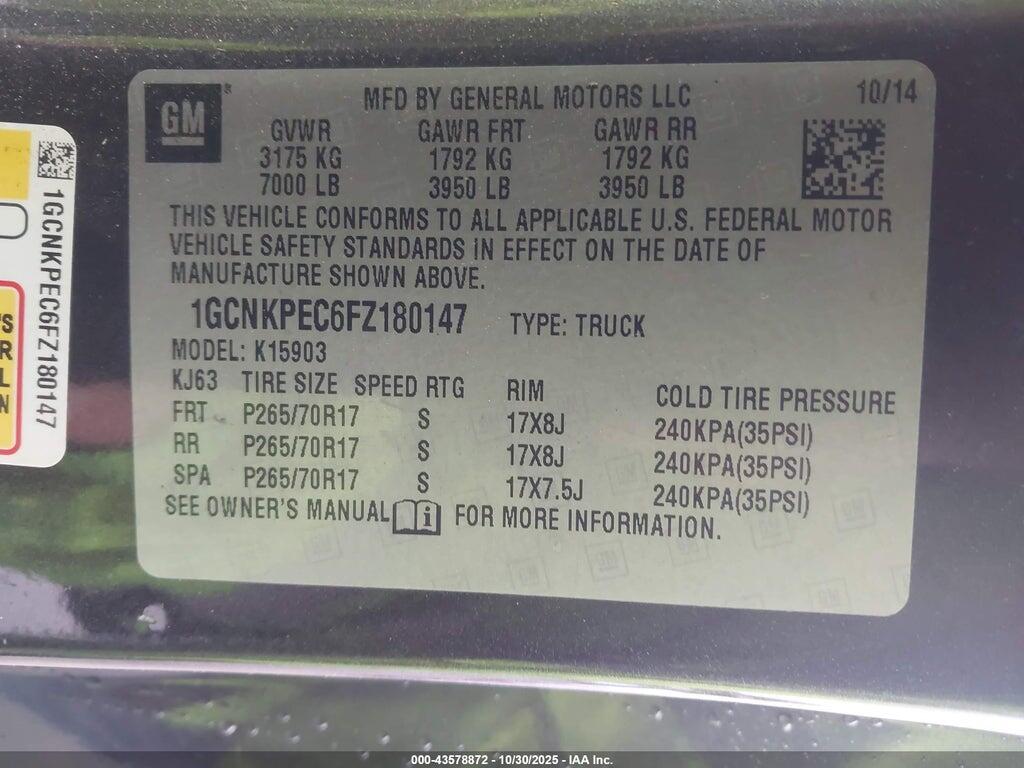 1GCNKPEC6FZ180147 2015 CHEVROLET SILVERADO 1500 photo no. 9