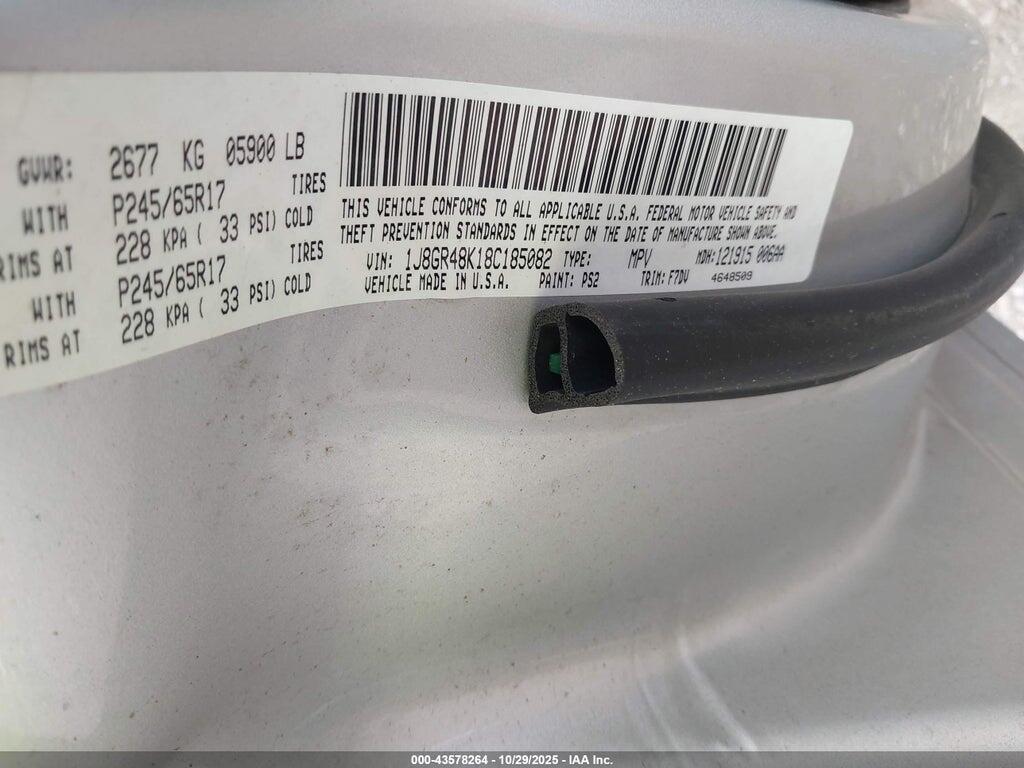 1J8GR48K18C185082 2008 JEEP GRAND CHEROKEE photo no. 9