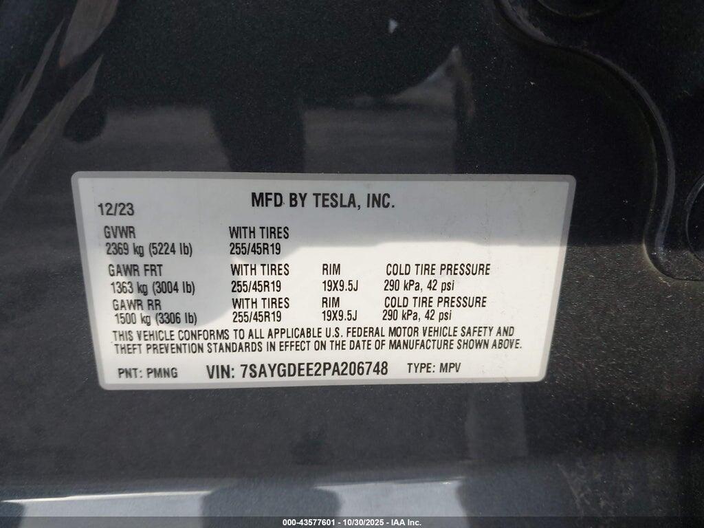 7SAYGDEE2PA206748 2023 TESLA MODEL Y photo no. 9
