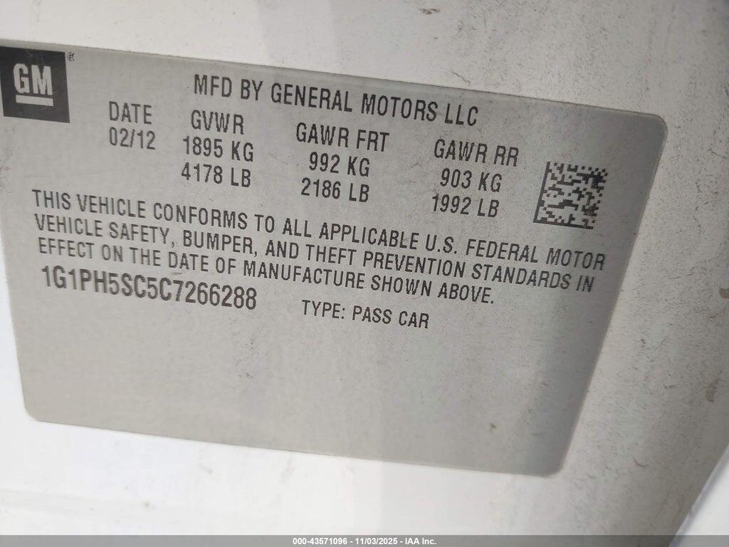 1G1PH5SC5C7266288 2012 CHEVROLET CRUZE photo no. 9