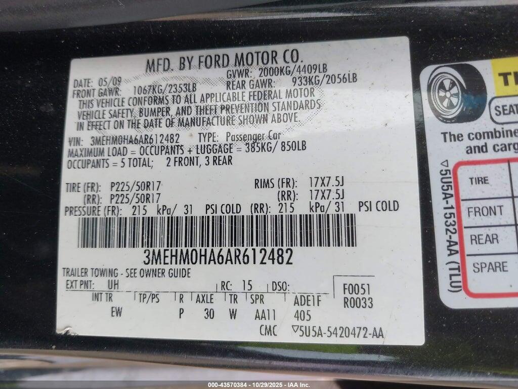 3MEHM0HA6AR612482 2010 MERCURY MILAN photo no. 9