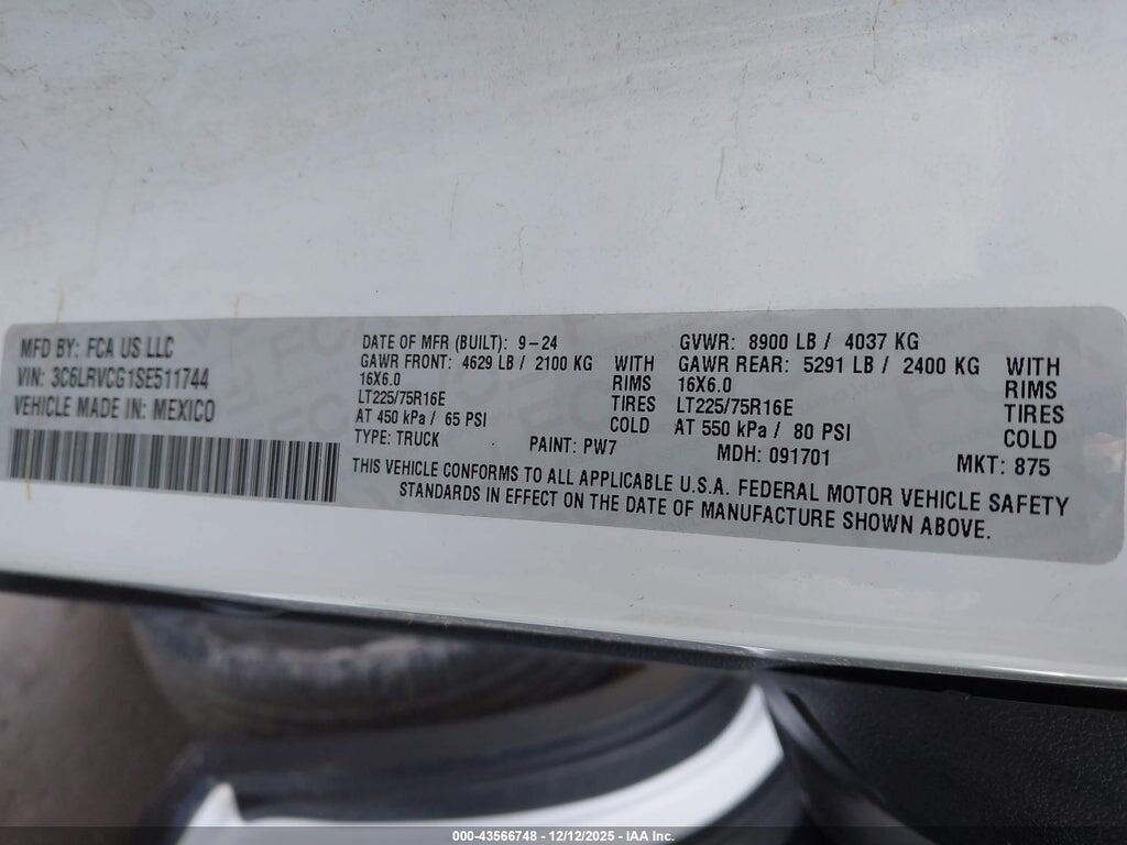 3C6LRVCG1SE511744 2025 RAM PROMASTER 2500 photo no. 9