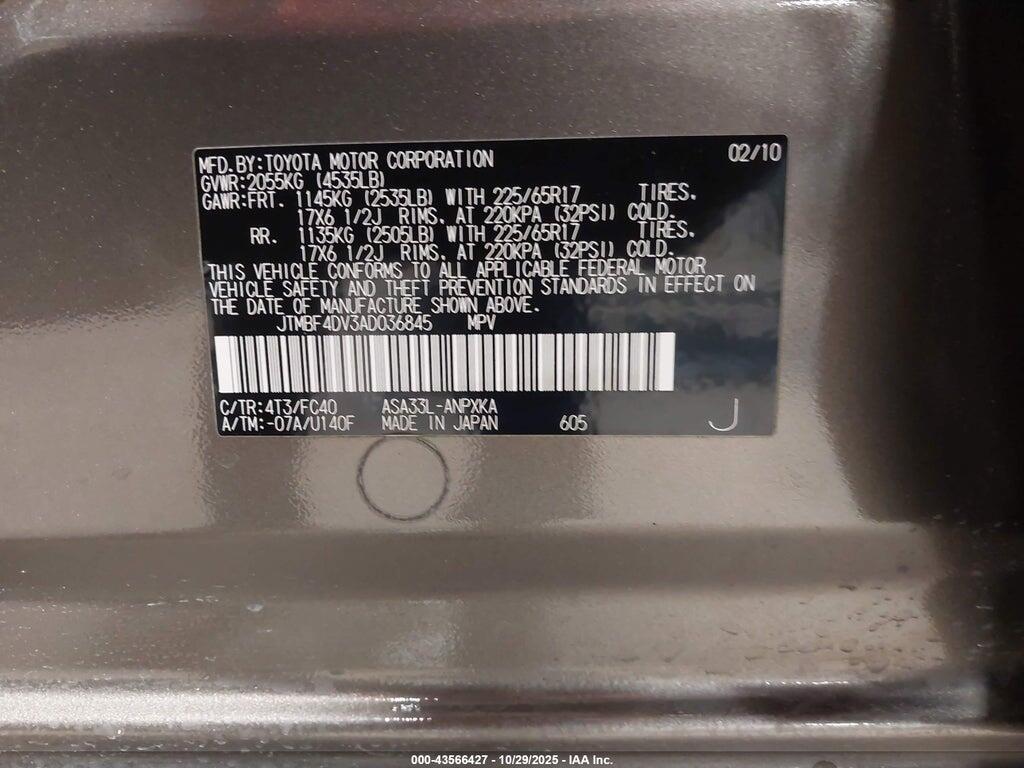 JTMBF4DV3AD036845 2010 TOYOTA RAV4 photo no. 9