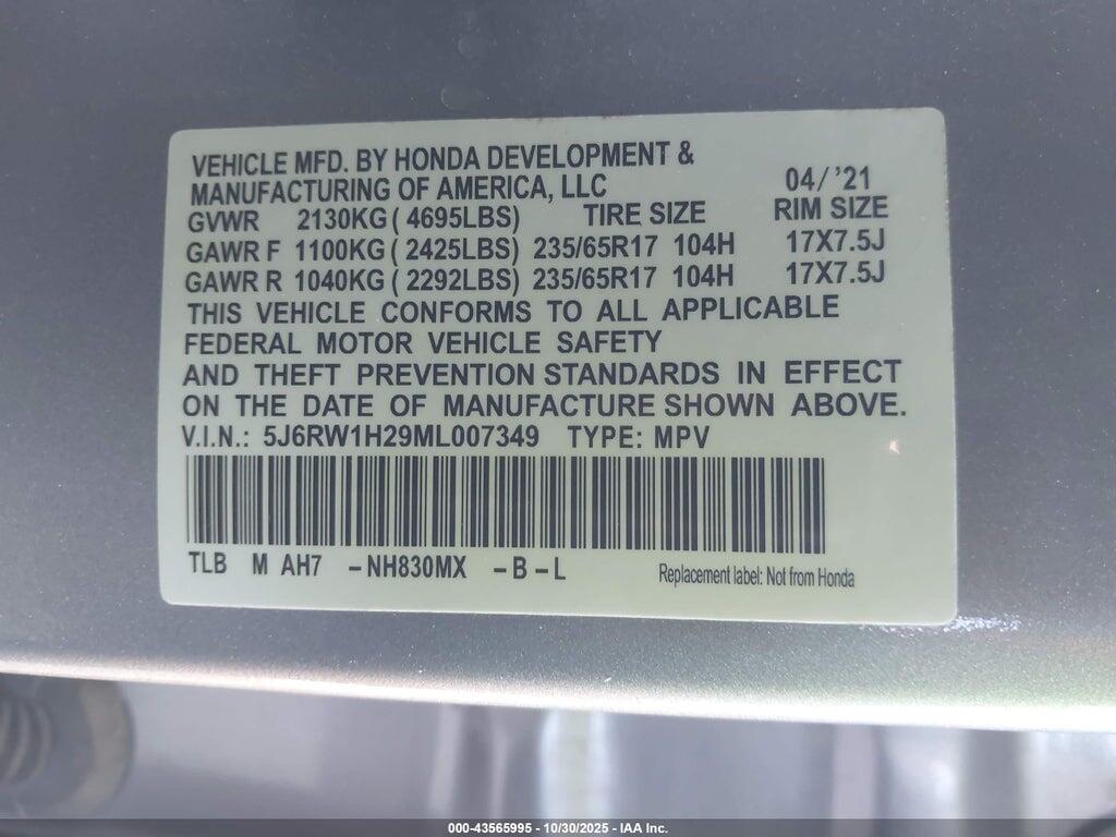 5J6RW1H29ML007349 2021 HONDA CR-V photo no. 9