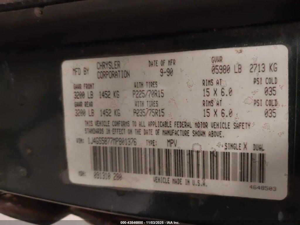 1J4GS5877MP801376 1991 JEEP GRAND WAGONEER photo no. 9