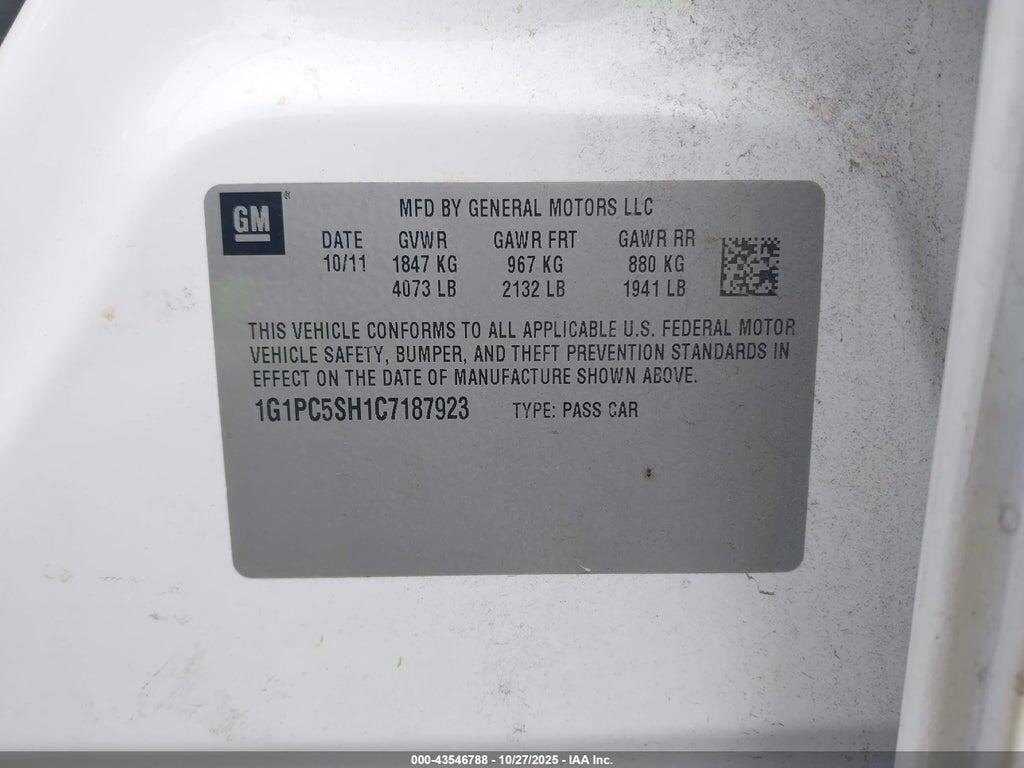 1G1PC5SH1C7187923 2012 CHEVROLET CRUZE photo no. 9