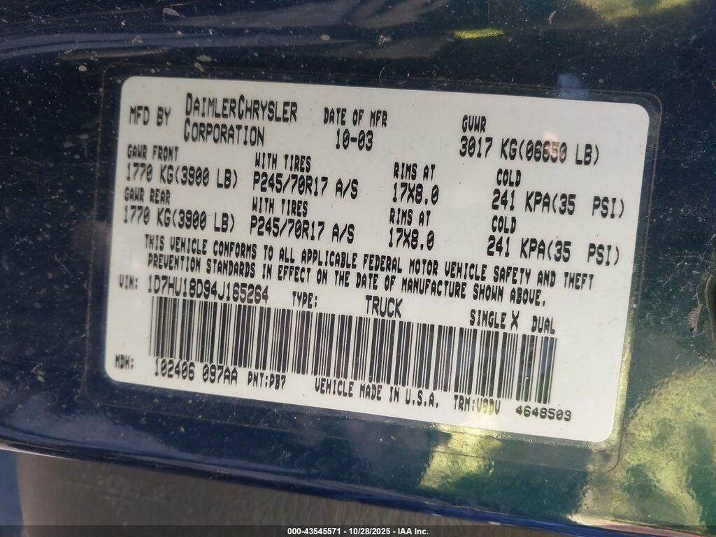 1D7HU18D44S674592 2004 DODGE RAM 1500 photo no. 9