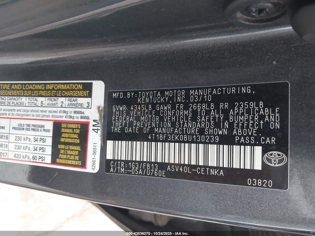 4T1BF3EK0BU130239 2011 TOYOTA CAMRY photo no. 9