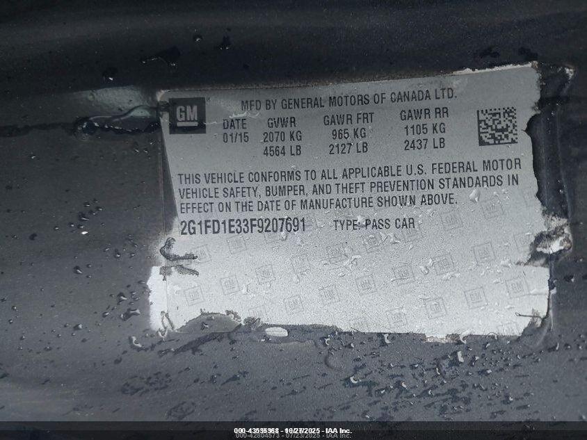 2G1FD1E33F9207691 2015 CHEVROLET CAMARO photo no. 9