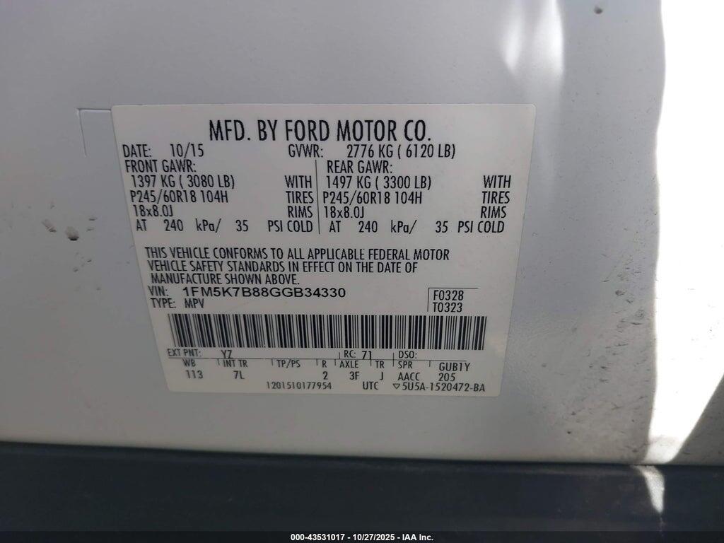 1FM5K7B88GGB34330 2016 FORD EXPLORER photo no. 9