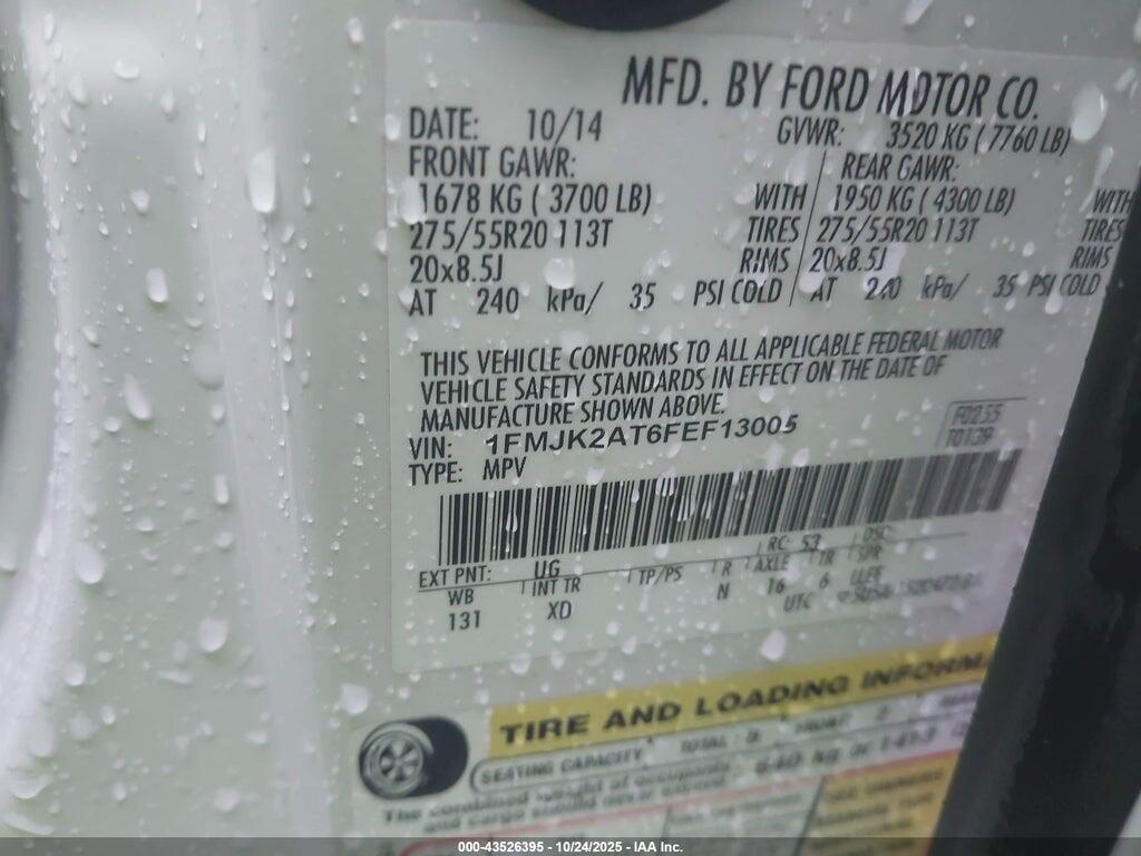 1FMJK2AT6FEF13005 2015 FORD EXPEDITION EL photo no. 9